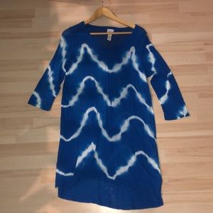 Chico’s long sleeve, blue white tie dye dress